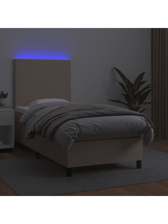 Box spring postel matrace a led cappuccino 90x190 cm umělá kůže