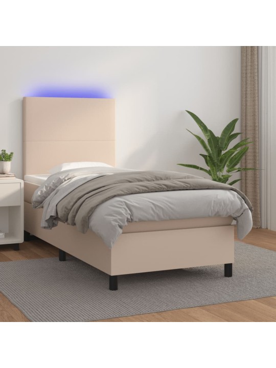 Box spring postel matrace a led cappuccino 90x190 cm umělá kůže