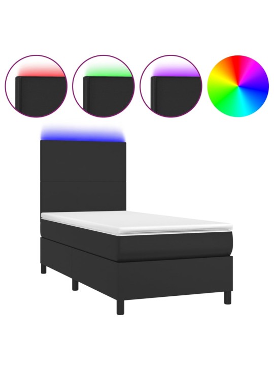 Box spring postel s matrací a LED černá 100x200 cm umělá kůže