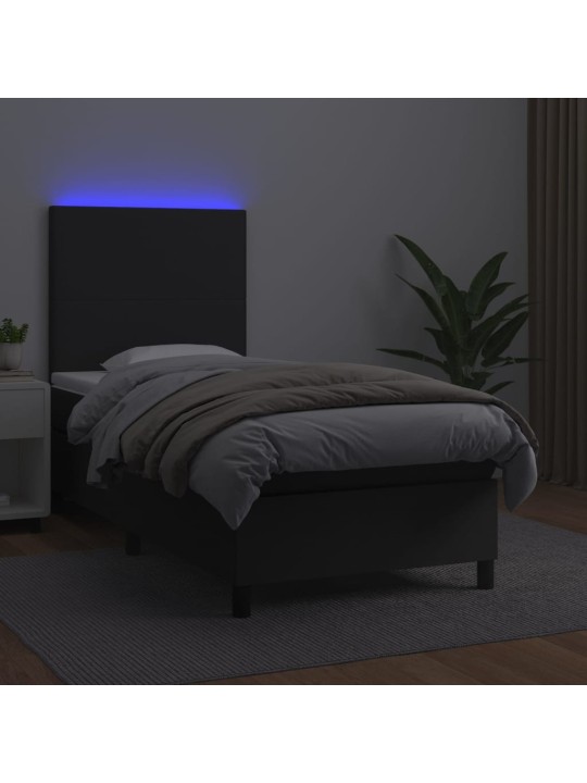 Box spring postel s matrací a LED černá 100x200 cm umělá kůže