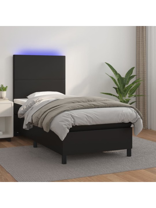 Box spring postel s matrací a LED černá 100x200 cm umělá kůže