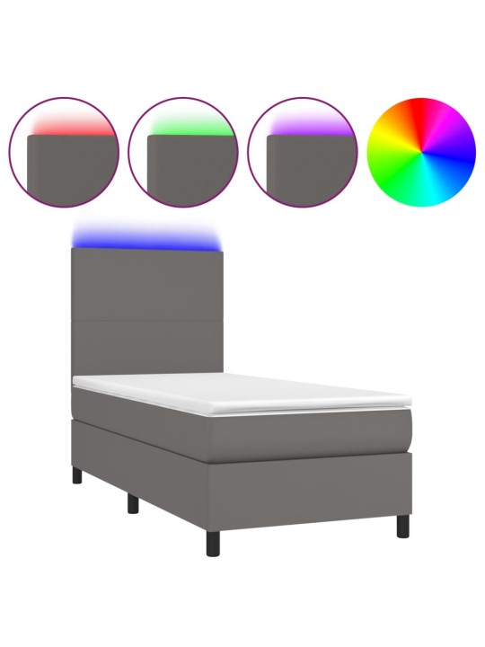 Box spring postel s matrací a LED šedá 100x200 cm umělá kůže