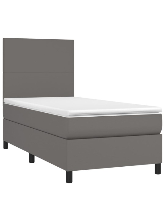 Box spring postel s matrací a LED šedá 100x200 cm umělá kůže