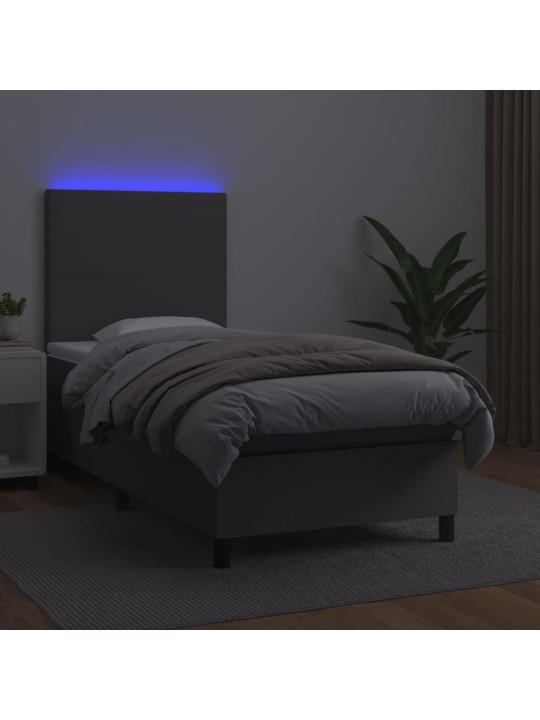 Box spring postel s matrací a LED šedá 100x200 cm umělá kůže