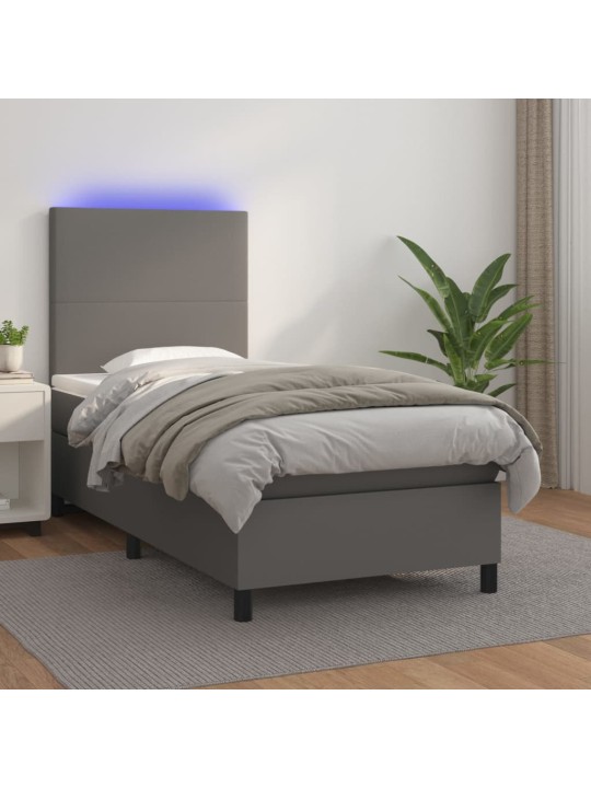 Box spring postel s matrací a LED šedá 100x200 cm umělá kůže
