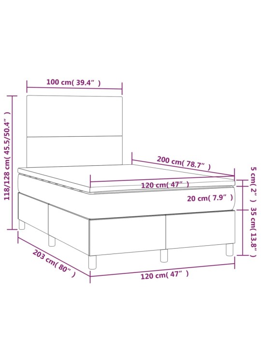Box spring postel s matrací a LED černá 120x200 cm umělá kůže