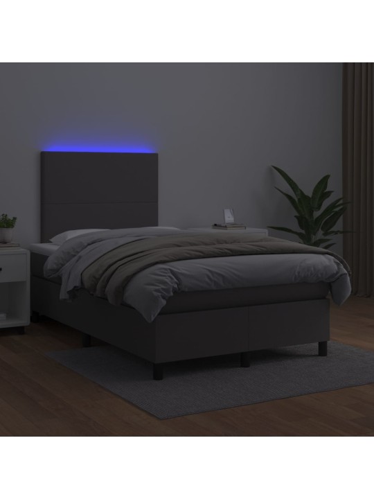 Box spring postel s matrací a led šedá 120x200 cm umělá kůže