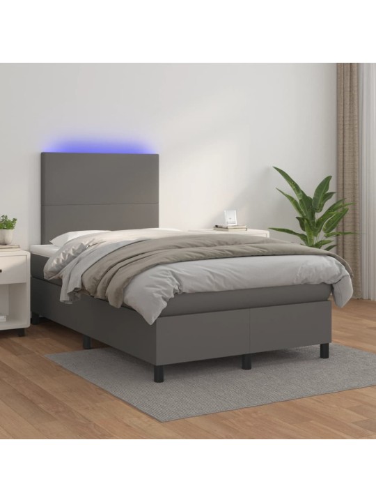 Box spring postel s matrací a led šedá 120x200 cm umělá kůže