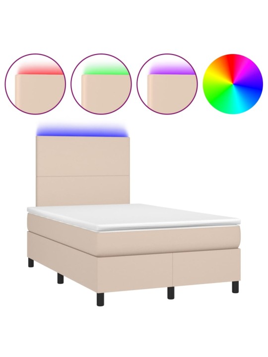 Box spring postel matrace a led cappuccino 120x200cm umělá kůže