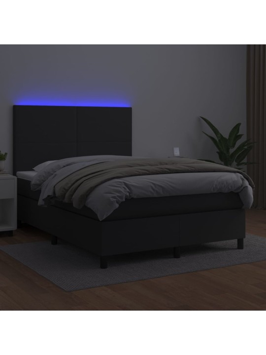 Box spring postel s matrací a LED černá 140 x 190 cm umělá kůže