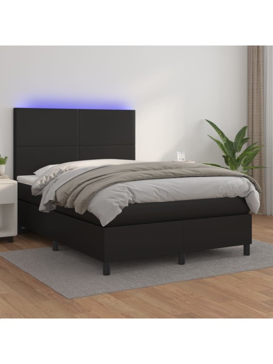 Box spring postel s matrací a LED černá 140 x 190 cm umělá kůže