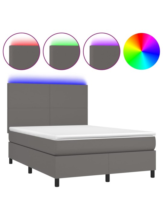 Box spring postel s matrací a led šedá 140x190 cm umělá kůže