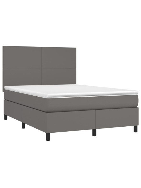 Box spring postel s matrací a led šedá 140x190 cm umělá kůže
