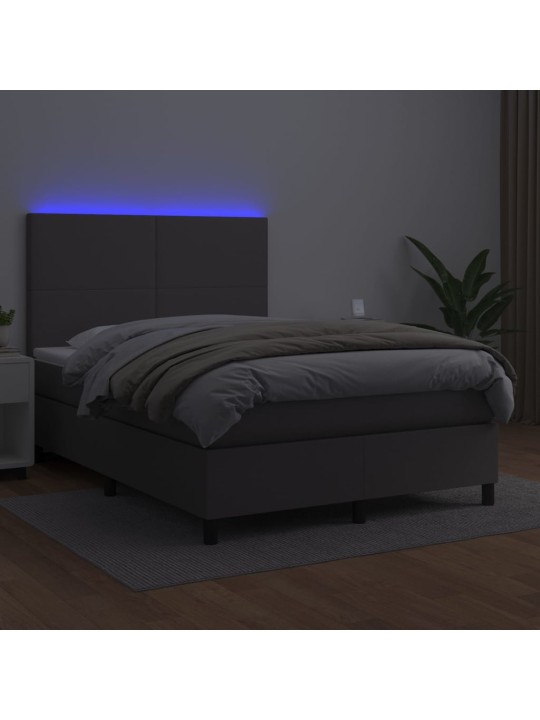 Box spring postel s matrací a led šedá 140x190 cm umělá kůže