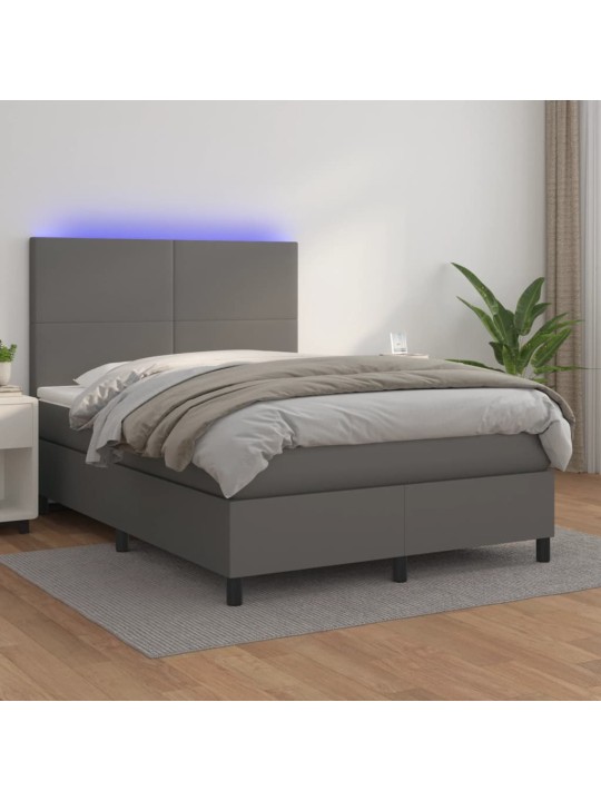 Box spring postel s matrací a led šedá 140x190 cm umělá kůže