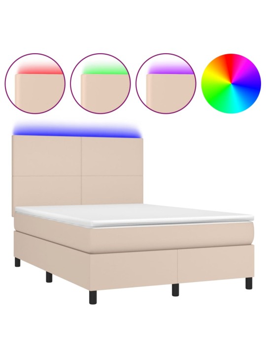 Box spring postel matrace a led cappuccino 140x190cm umělá kůže