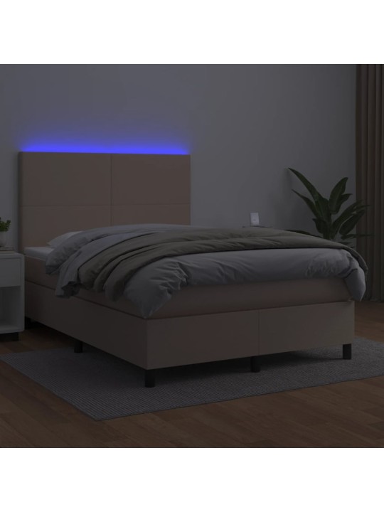 Box spring postel matrace a led cappuccino 140x190cm umělá kůže