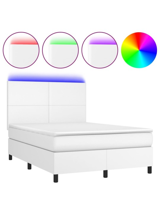 Box spring postel s matrací a LED bílá 140x200 cm umělá kůže
