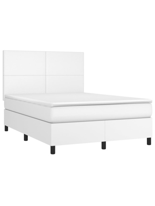 Box spring postel s matrací a LED bílá 140x200 cm umělá kůže