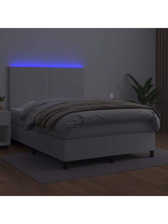 Box spring postel s matrací a LED bílá 140x200 cm umělá kůže