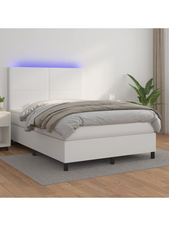 Box spring postel s matrací a LED bílá 140x200 cm umělá kůže