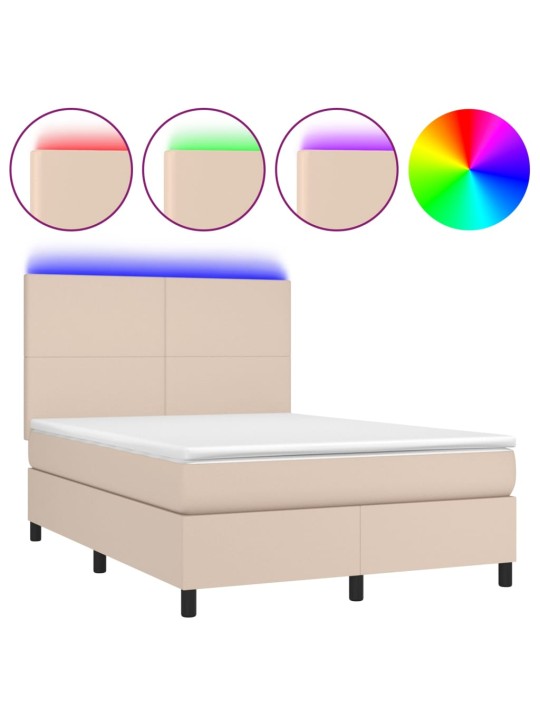 Box spring postel matrace a led cappuccino 140x200cm umělá kůže