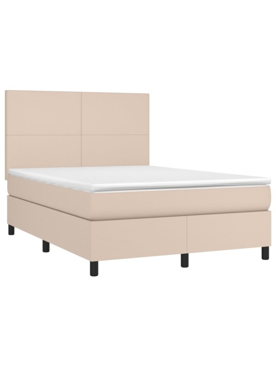 Box spring postel matrace a led cappuccino 140x200cm umělá kůže