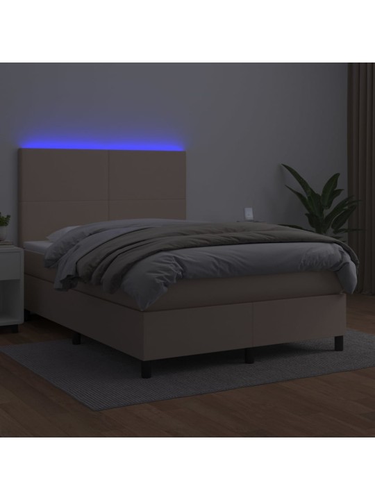 Box spring postel matrace a led cappuccino 140x200cm umělá kůže