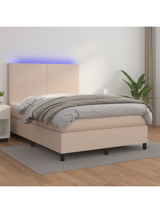 Box spring postel matrace a led cappuccino 140x200cm umělá kůže
