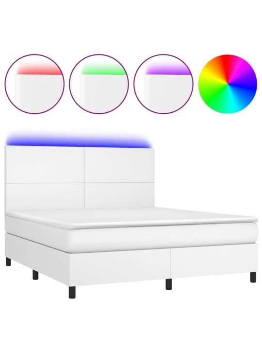 Box spring postel s matrací a LED bílá 160x200 cm umělá kůže