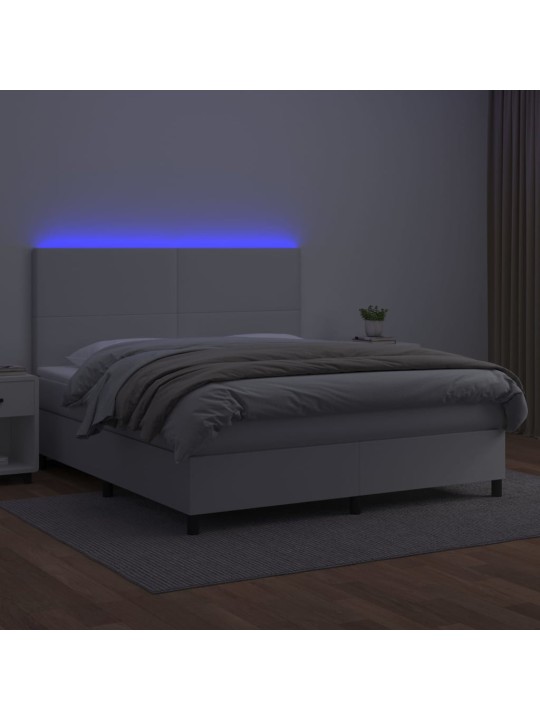 Box spring postel s matrací a LED bílá 160x200 cm umělá kůže