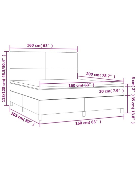 Box spring postel s matrací a LED bílá 160x200 cm umělá kůže