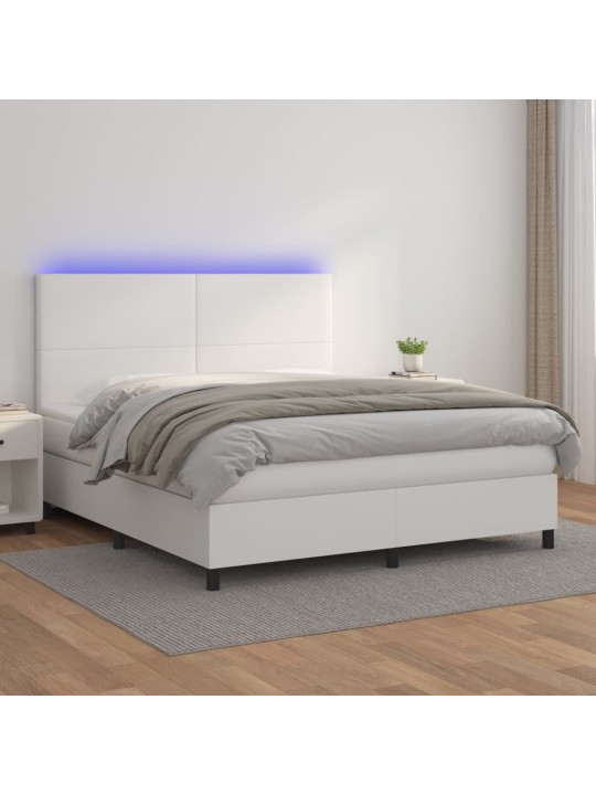 Box spring postel s matrací a LED bílá 160x200 cm umělá kůže