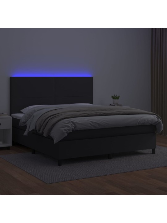 Box spring postel s matrací a LED černá 180x200 cm umělá kůže