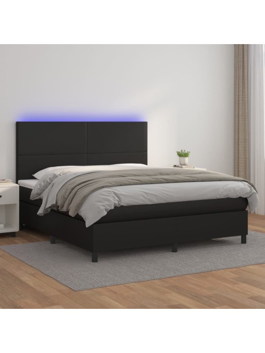 Box spring postel s matrací a LED černá 180x200 cm umělá kůže