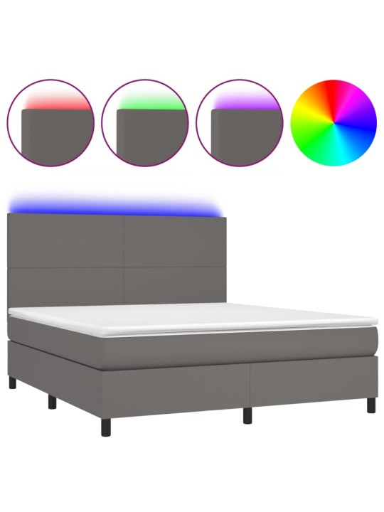 Box spring postel s matrací a LED šedá 180x200 cm umělá kůže
