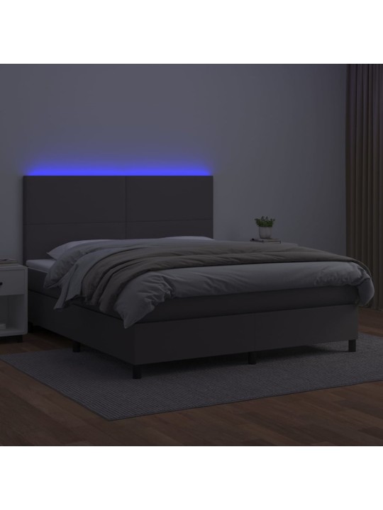 Box spring postel s matrací a LED šedá 180x200 cm umělá kůže