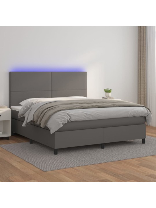 Box spring postel s matrací a LED šedá 180x200 cm umělá kůže