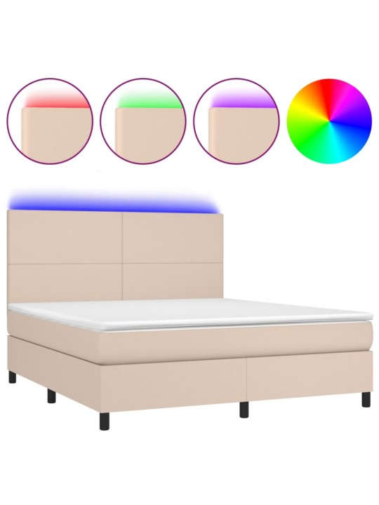 Box spring postel matrace a led cappuccino 180x200cm umělá kůže