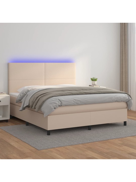 Box spring postel matrace a led cappuccino 180x200cm umělá kůže