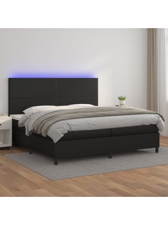 Box spring postel s matrací a LED černá 200x200 cm umělá kůže