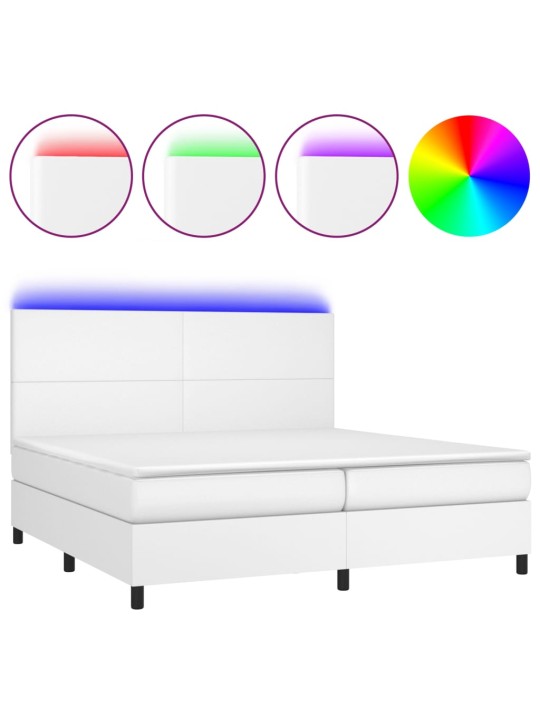 Box spring postel s matrací a LED bílá 200x200 cm umělá kůže