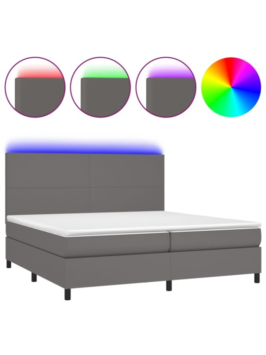 Box spring postel s matrací a LED šedá 200x200 cm umělá kůže
