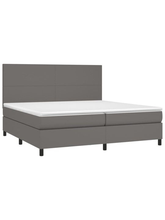 Box spring postel s matrací a LED šedá 200x200 cm umělá kůže