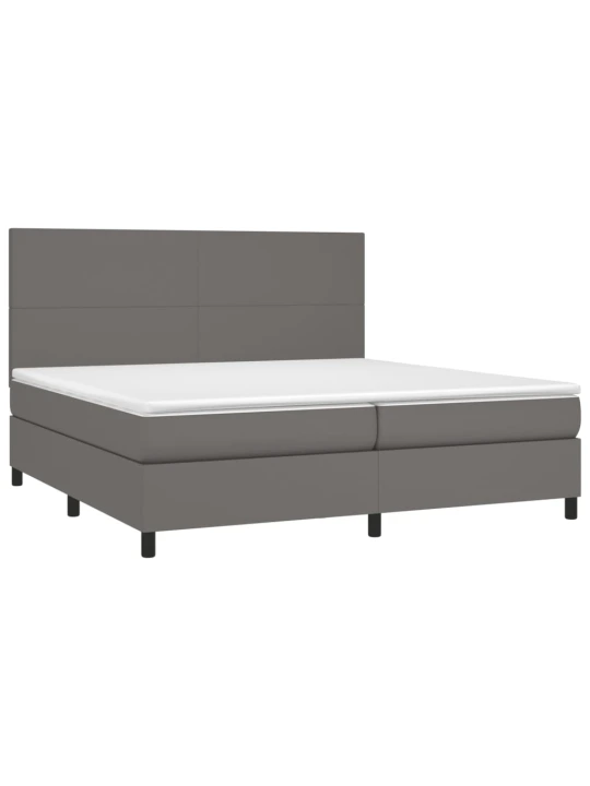 Box spring postel s matrací a LED šedá 200x200 cm umělá kůže