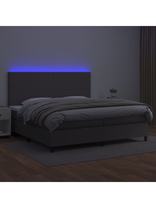 Box spring postel s matrací a LED šedá 200x200 cm umělá kůže