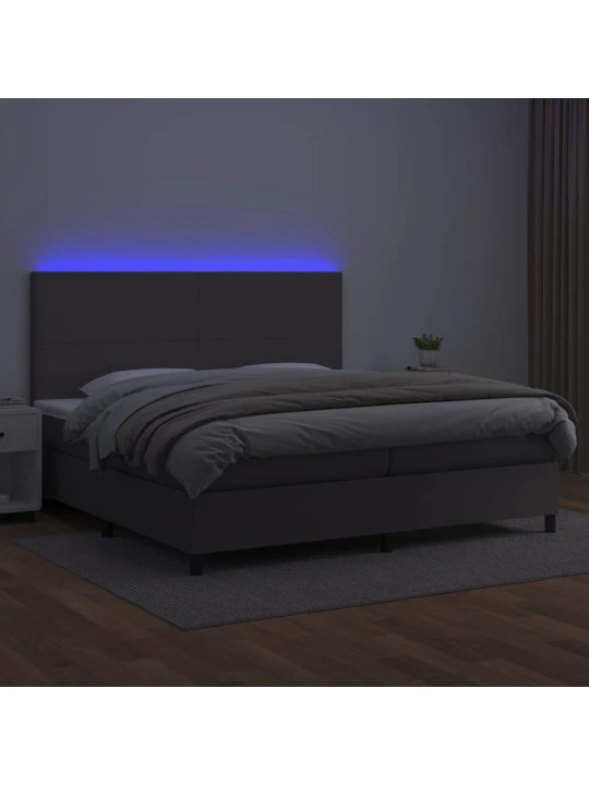 Box spring postel s matrací a LED šedá 200x200 cm umělá kůže