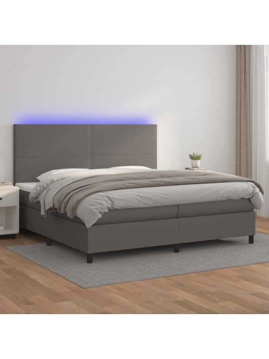 Box spring postel s matrací a LED šedá 200x200 cm umělá kůže