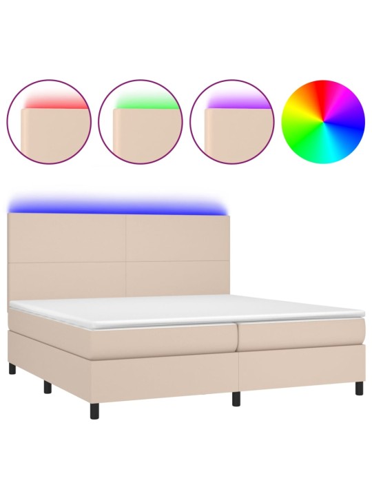 Box spring postel matrace a led cappuccino 200x200cm umělá kůže