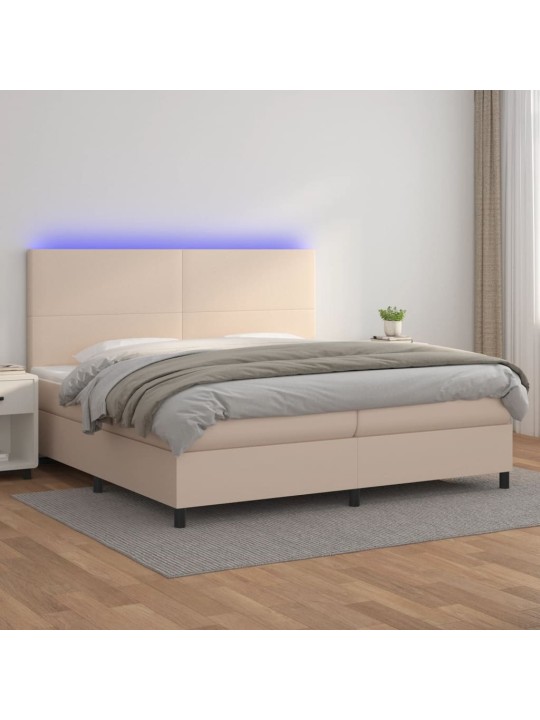 Box spring postel matrace a led cappuccino 200x200cm umělá kůže